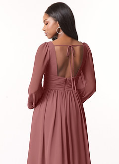Azazie Norah Bridesmaid Dresses Amethyst A-Line V-Neck Long Sleeve Chiffon Dress image3