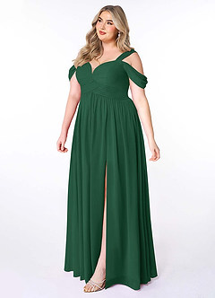 Azazie Lianne Bridesmaid Dresses Dark Green A-Line Off the Shoulder Chiffon Dress image10