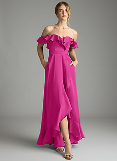 Azazie Lyra Vestidos de damas de honor Vestido de Fucsia de Satén Elástico de Corte en A Convertible con Vestidos sin tirantes image6