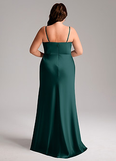 Azazie Lidia Bridesmaid Dresses Pine Mermaid Side Slit Stretch Satin Dress image9