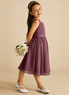 Azazie Ari Blumenmädchenkleider A-Linie ärmellos Chiffon Kleid Sangria image3