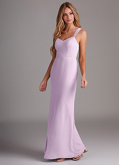 Azazie Denice Bridesmaid Dresses Frosted Lilac Sheath Pleated Chiffon Dress image3