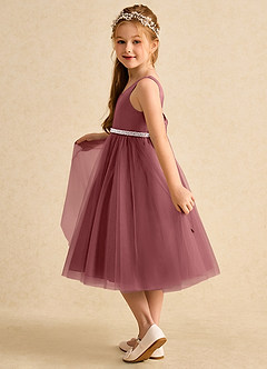 Azazie Firefly vestidos de niña de las flores Vestido de Amatista de Satin Mate de Corte En A con Lazo image4
