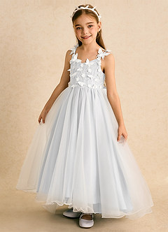 Azazie Darlina Robe Demoiselle D'honneur Fillette Robe Princesse en Tulle Dentelle Ivoire Blanc image9