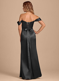 Azazie Shea Robes de demoiselle d'honneur Robe Sirène Convertible en Satiné métallisé Épaule décolletée Noir image4