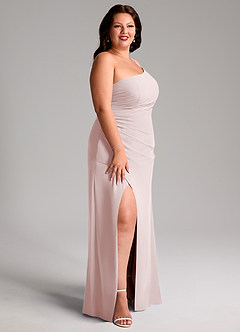 Azazie Eren Bridesmaid Dresses Blushing Pink Sheath One Shoulder Chiffon Dress image12