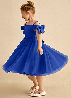 Azazie Amie vestidos de niña de las flores Vestido de Azul Real de Satin Mate de Corte En A con Vestidos sin tirantes image4