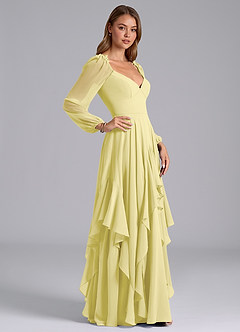 Azazie Karan Bridesmaid Dresses Lemon Sorbet A-Line Long Sleeve Chiffon Dress image5