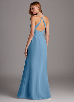 Azazie Manila Bridesmaid Dresses Steel Blue Sheath V-Neck Chiffon Dress image2
