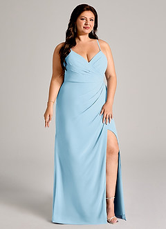 Azazie Maci Bridesmaid Dresses Sky Blue Sheath Pleated Chiffon Dress image11