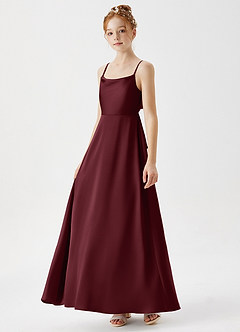 Azazie Shale Junior Abito A-Line in Raso Elasticizzato Cabernet image2