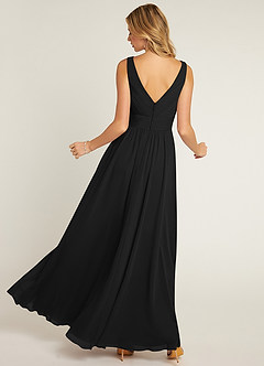 Azazie Pierrette Bridesmaid Dresses Black A-Line Pleated Chiffon Dress image2