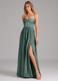 Azazie Akiko Bridesmaid Dresses Sea Moss A-Line Sweetheart Neckline Stretch Satin Dress image4