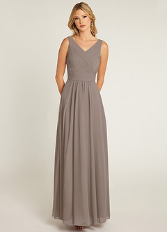 Azazie Pierrette Bridesmaid Dresses Taupe A-Line Pleated Chiffon Dress image1