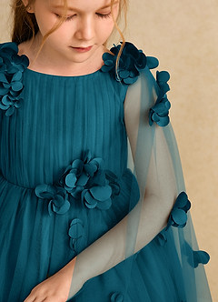 Azazie Staria Flower Girl Dresses Ink Blue Ball-Gown Ruched Tulle Dress image10