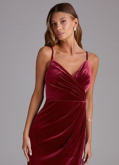Azazie Maci Bridesmaid Dresses Burgundy Sheath Pleated Velvet Dress image6