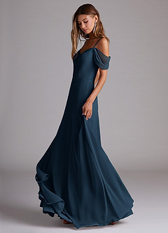 Azazie Marley Vestidos de damas de honor Vestido Azul Marino Oscuro de Gasa de Línea A Convertible con Hombros descubiertos image3