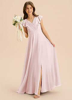 Azazie Anysa Junior Blushing Pink A-Line Ruched Chiffon Dress image3