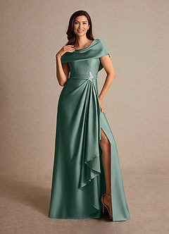 Azazie Branford Kleider für die Brautmutter A-Linie Plissee Stretch-Satin Kleid Eukalyptus image6