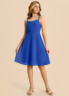 Azazie Shale Junior Royal Blue A-Line Bow Chiffon Dress image4