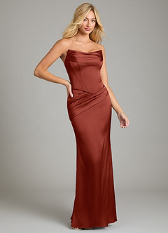 Azazie Sorrel Bridesmaid Dresses Terracotta Mermaid Strapless Stretch Satin Convertible Dress image6