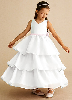 Azazie Sweetums Final Sale Ivory Dusty Sage A-Line Bow Organza Dress image4
