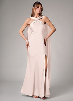 Azazie Kinsley Bridesmaid Dresses Blushing Pink Mermaid Side Slit Stretch Satin Dress image5