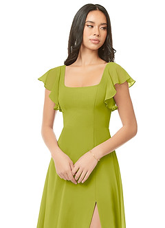 Azazie Bondi Bridesmaid Dresses Lemongrass A-Line Ruched Chiffon Dress image6