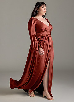 Azazie Norah Robes de demoiselle d'honneur Robe Trapèze en Satin extensible Terracotta image10