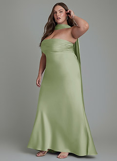 Azazie Saylor Jurken voor bruidsmeisjes Jurk van Stretch Satijn met Zeemeermin Strapless Stoffige Salie image16