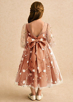 Azazie Elowen vestidos de niña de las flores Vestido Canela de Encaje de Línea A con Escote corazón image2