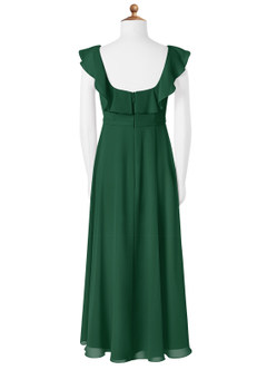Azazie Jinny Junior A-Linie Gestreift Chiffon Kleid Dunkelgrün image5