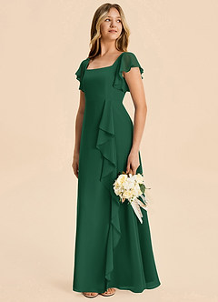 Azazie Noah Junior Vestido Verde Oscuro de Gasa de Corte en A con Drapeado image3