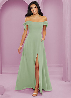 Barbie ♥ Azazie Bridesmaid Dresses Dusty Sage A-Line Off the Shoulder Chiffon Convertible Dress image1