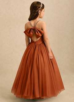 Azazie Aurora Flower Girl Dresses Burnt Orange A-Line Bow Tulle Dress image1
