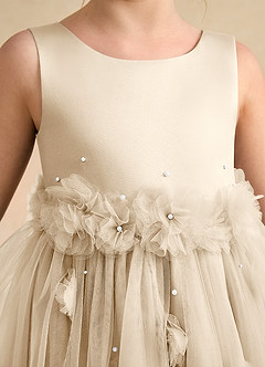 Azazie Lux Flower Girl Dresses Champagne A-Line Beaded Tulle Dress image7