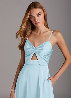 Azazie Jenna Bridesmaid Dresses Sky Blue A-Line Pleated Stretch Satin Dress image5