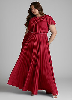 Azazie Kara Modest Bridesmaid Dresses A-Line Pleated Chiffon Floor-Length Dress image12