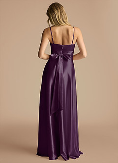 Azazie Oliana Bridesmaid Dresses Plum A-Line Sweetheart Neckline Metallic Satin Dress image3