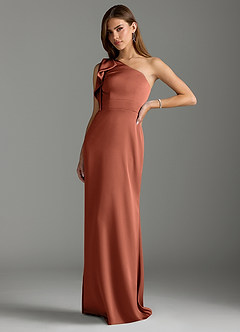 Azazie Rinna Brautjungfernkleider Meerjungfrau-Linie Gestreift Stretch-Satin Kleid Lehm image4