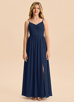 Azazie Zeya Junior Robe Trapèze en Mousseline de soie Bleu Marine Foncé image6