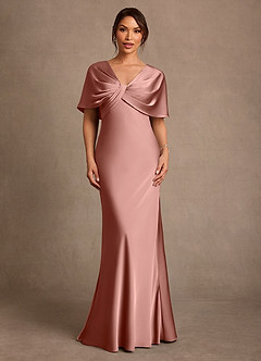 Azazie Dosia Mother of the Bride Dresses Rosette Sheath Pleated Stretch Satin Dress image1