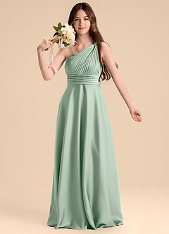 Azazie Charlize Junior Agave A-Line Pleated Stretch Satin Dress image6