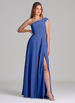 Azazie Melanie 신부 들러리 드레스 A라인 오프 더 숄더 쉬폰 바닥 길이 드레스 image4