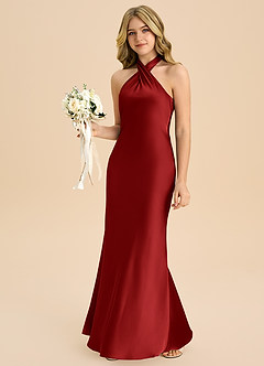 Azazie Chickie Junior Robe Fourreau en Satin extensible Plissée Grenade image4