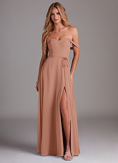 Azazie Aaron Final Sale Champagne Rose A-Line Off the Shoulder Chiffon Convertible Dress image1