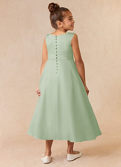Azazie Lindy vestidos de niña de las flores Vestido de Salvia Polvorienta de Satin Mate de Corte En A con Plisado image6