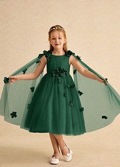 Azazie Staria vestidos de niña de las flores Vestido de Verde Oscuro de Tul de Princesa con Volante image4