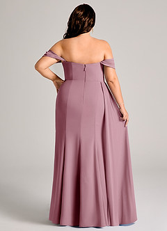 Azazie Amyra Bridesmaid Dresses Vintage Mauve Sheath Off the Shoulder Chiffon Convertible Dress image15