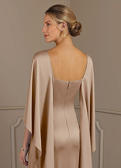 Azazie Eli Mother of the Bride Dresses Taupe Sheath Boatneck Stretch Satin Dress image6
